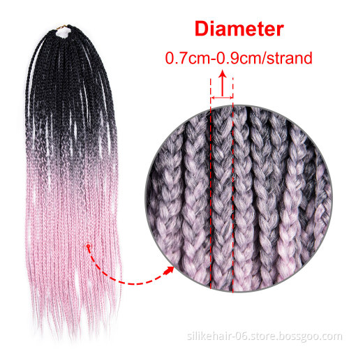Silky Ombre Purple 24 inch Long 24 Roots/pack Heat Resistant Fiber Bulk Box Braid Crochet Synthetic Braiding Hair Extensions